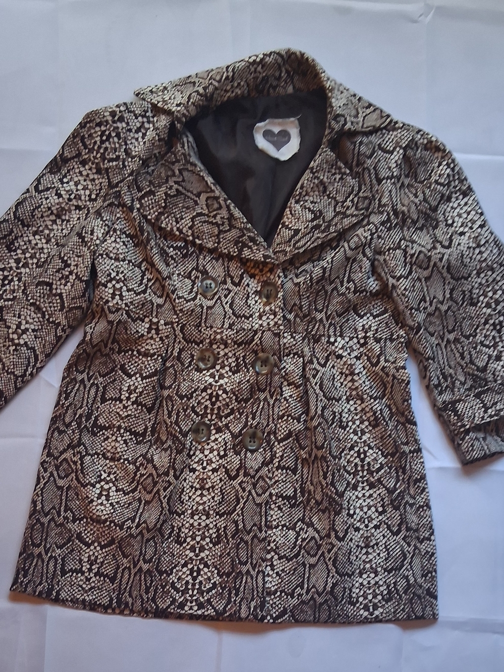 Heart Soul Brown and Black Snake Print Double-Breasted Pea Coat